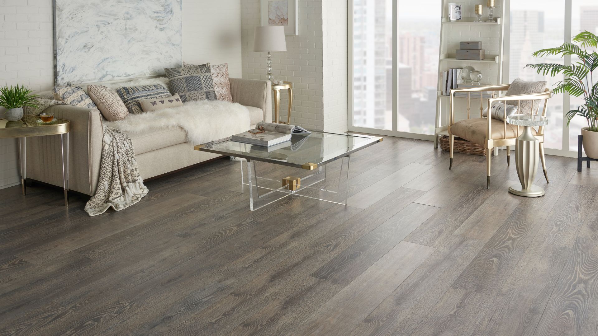 luxury vinyl plank floors in an elegant living room 